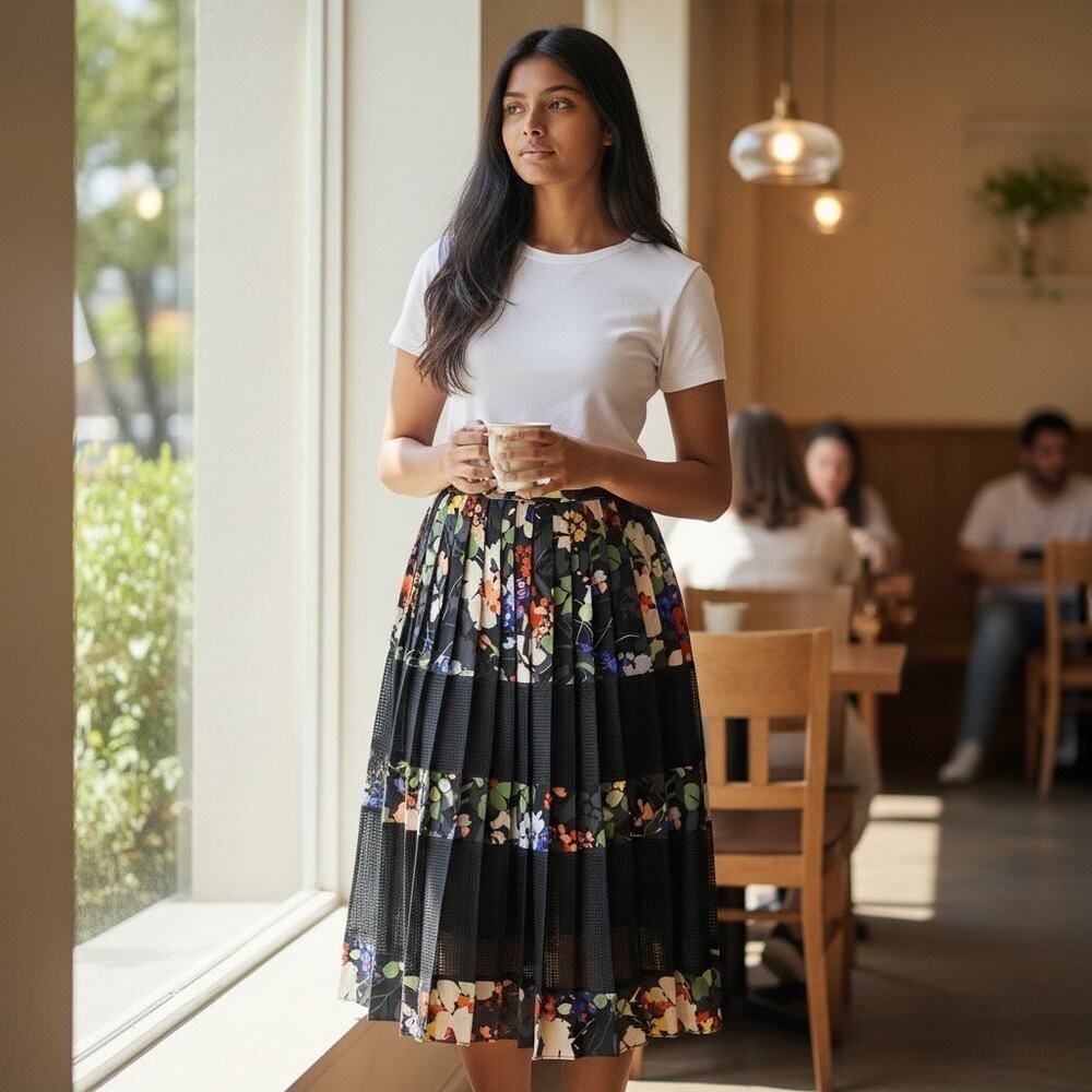 Banana Republic Floral Pleated Midi Skirt 0